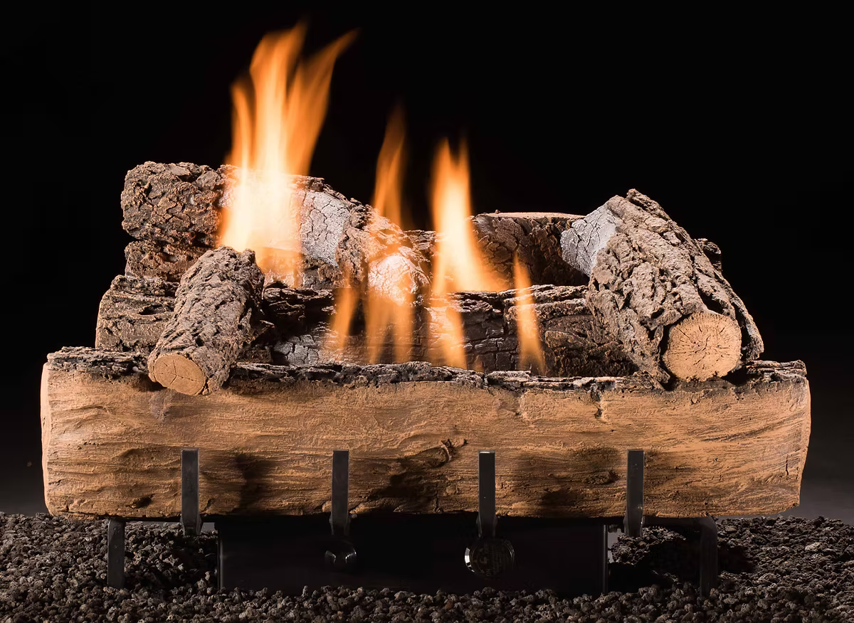 Hargrove 24" Weathered Oak Gas Logs With Millivolt Valve Natural Gas Burner