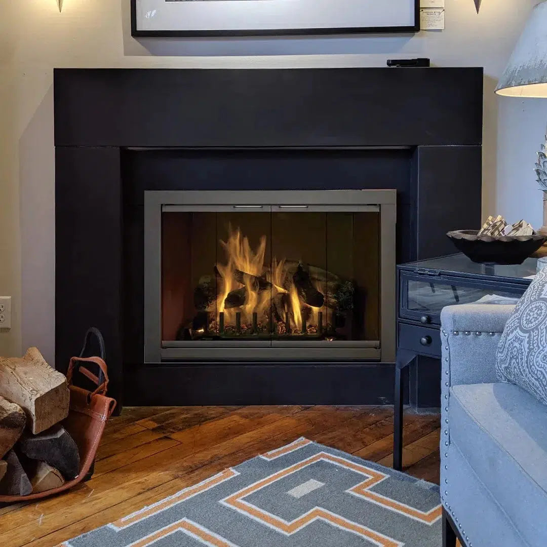 Hearth Craft Grande GR45340 Grey Glass Rustic Black Twin Fireplace Door with Riser Bar