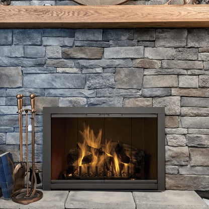 Hearth Craft Medio MD51285 Grey Glass Natural Iron Bi-Fold Fireplace Door with Riser Bar