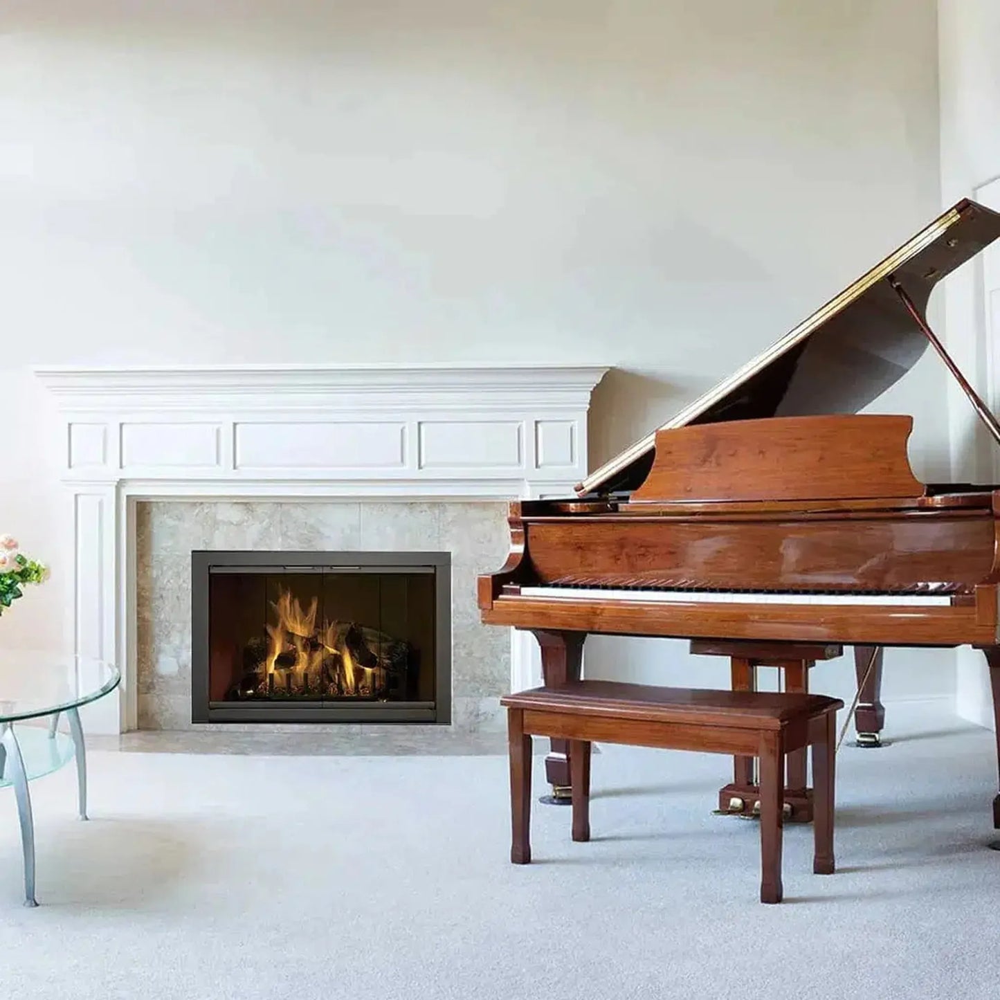 Hearth Craft Piccolo PC40295 Clear Glass Rustic Black Bi-Fold Fireplace Door with Riser Bar
