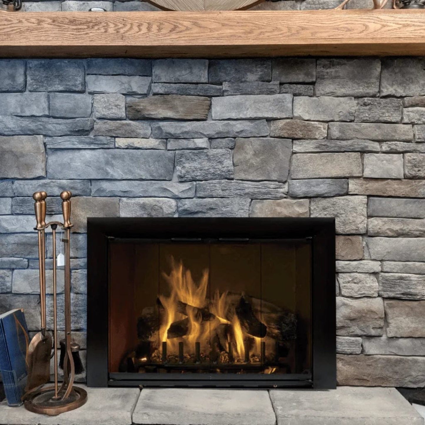 Hearth Craft Reflection RF41290 Clear Glass Toffee Twin Fireplace Door with Curtain Mesh