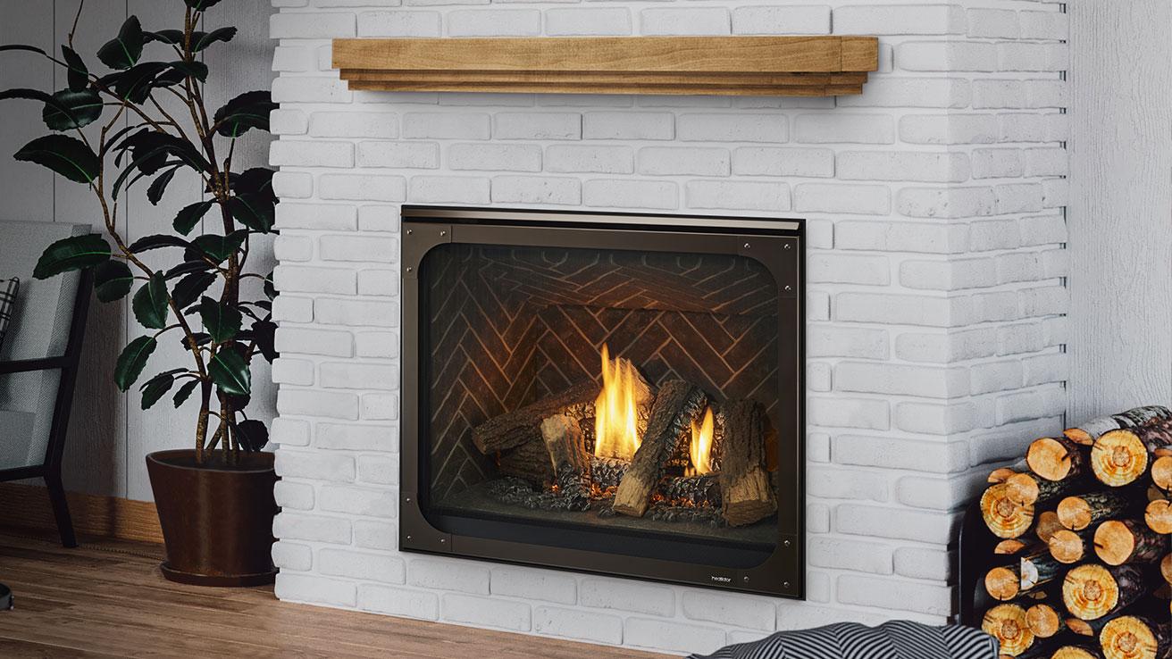 Heatilator Caliber nXt 36" Traditional Top/Rear Direct Vent Natural Gas Fireplace With Herringbone Steely Gray Refractory and Intellifire Touch Ignition System