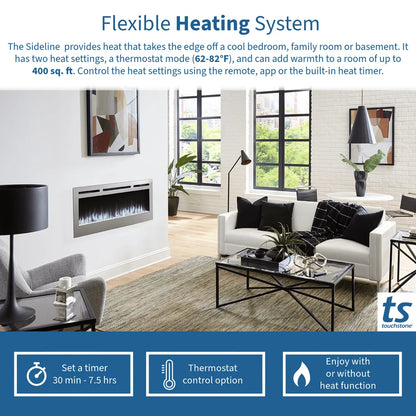 Touchstone Sideline Deluxe 72" Stainless Steel Recessed Smart Electric Fireplace