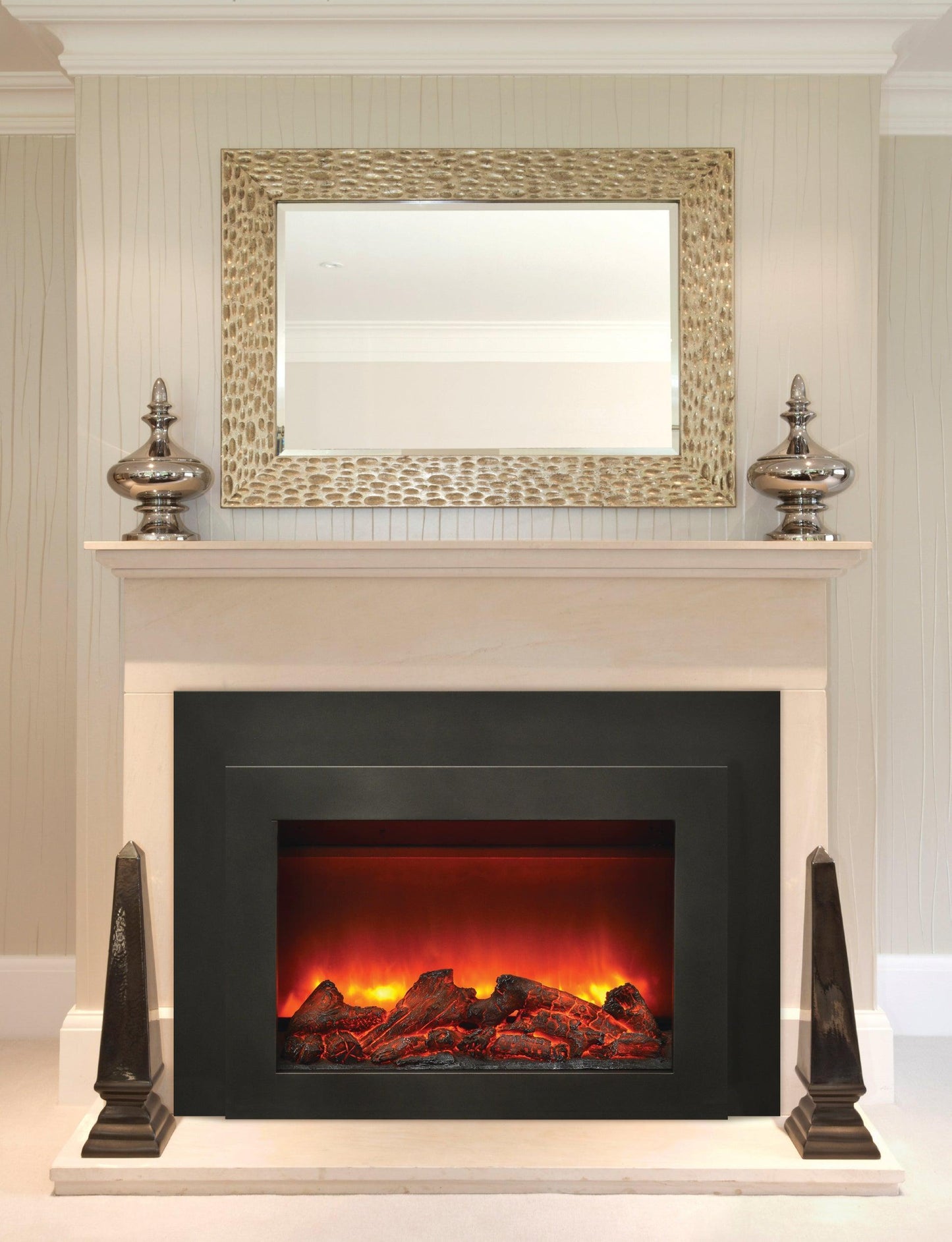 Sierra Flame by Amantii Insert Series 34" Electric Fireplace Insert With Black Steel Surround