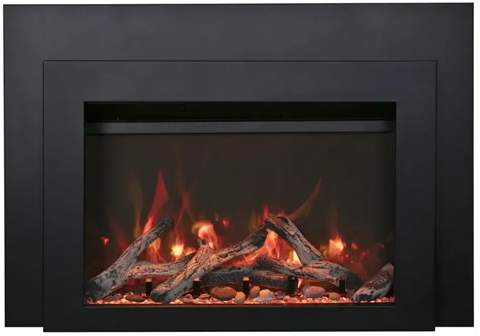 Sierra Flame by Amantii Insert Series 34" Electric Fireplace Insert With Black Steel Surround