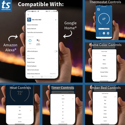 Touchstone Sideline Elite Smart 72" WiFi-Enabled Recessed Electric Fireplace (Alexa/Google Compatible)