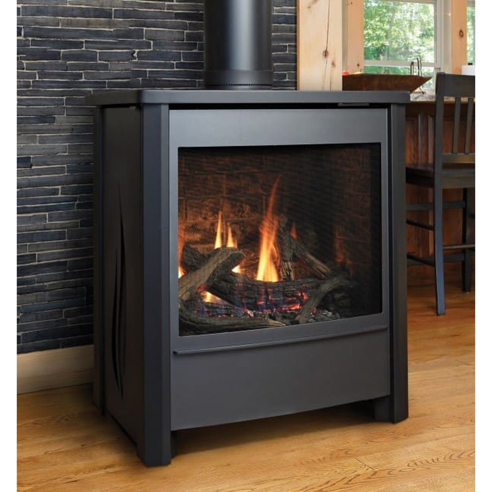 Kingsman Front Door and Vent Lid in Charcoal With Flat Black Posts and Safety Screen for FDV451 Direct Vent Stove