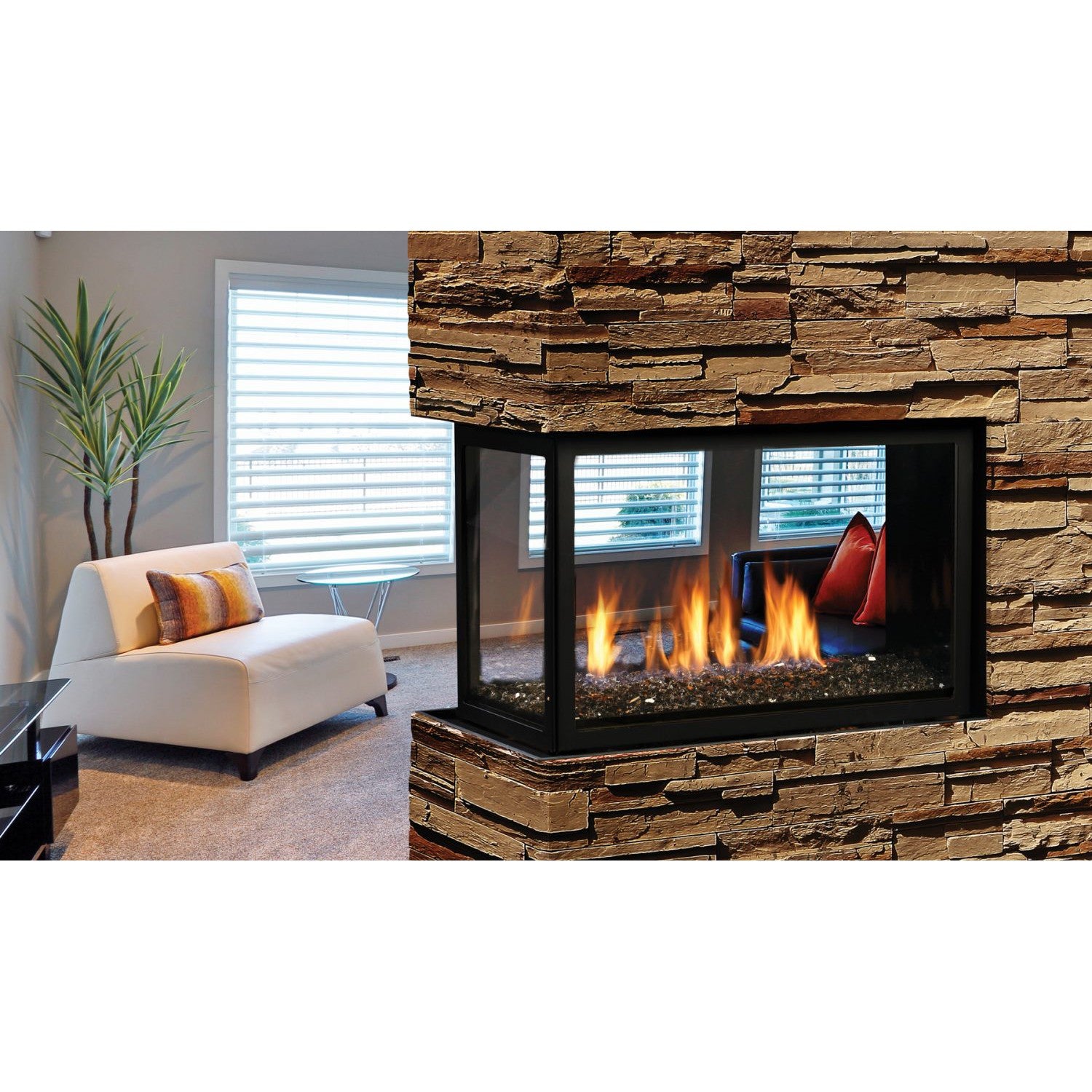 Kingsman MCVP42 43" Multi Sided Clean View Millivolt Control, Propane Gas Direct Vent Peninsula Fireplace