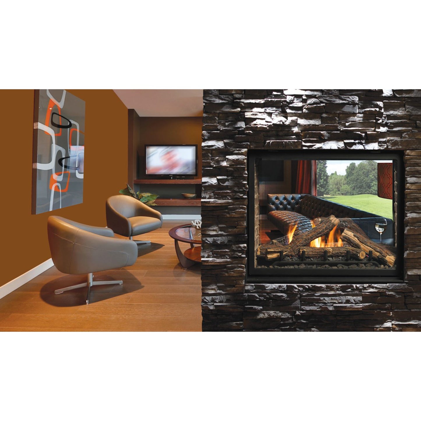 Kingsman MCVST42 43" Zero Clearance Millivolt Control, Propane Gas Direct Vent See Through Fireplace