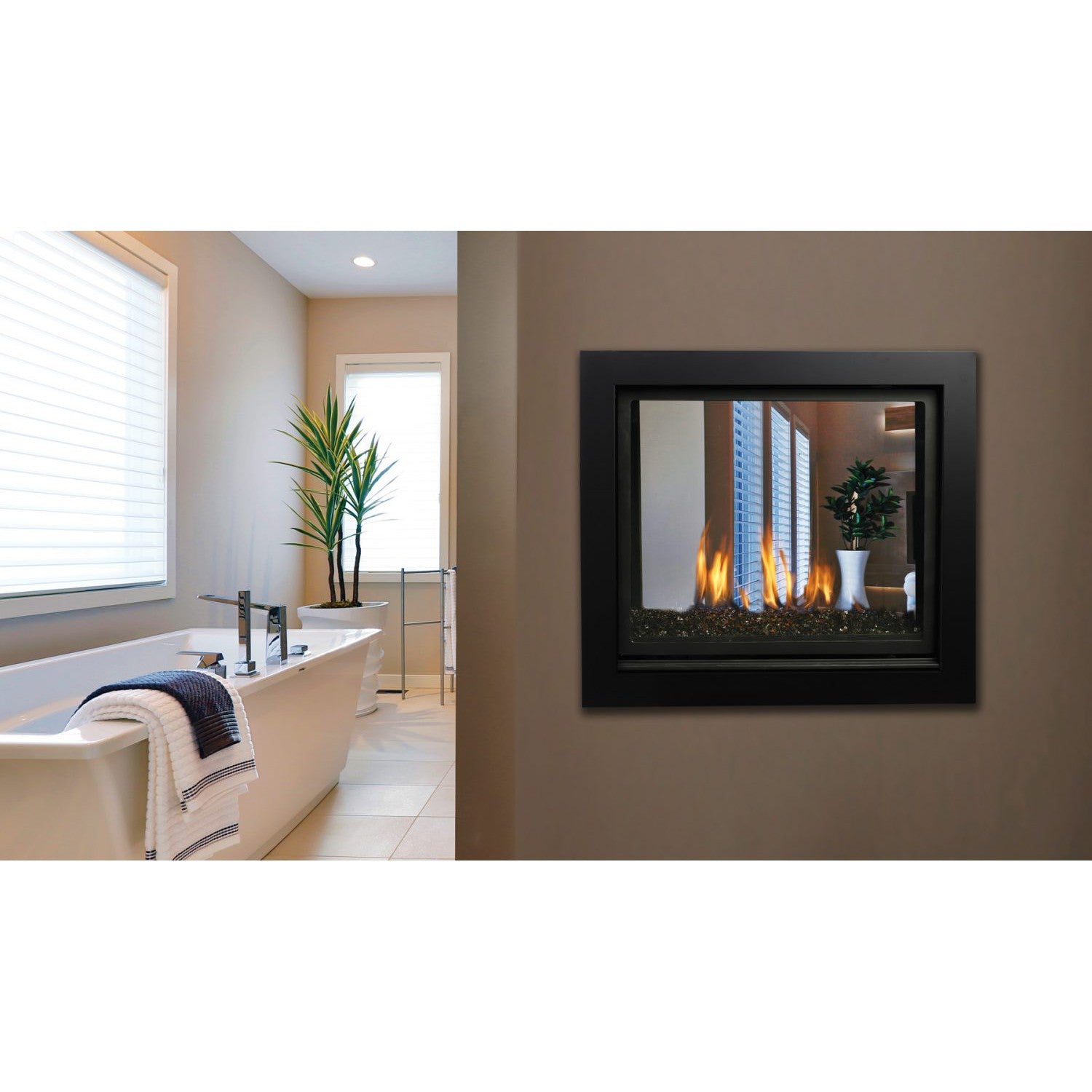Kingsman MCVST42 43" Zero Clearance Millivolt Control, Propane Gas Direct Vent See Through Fireplace