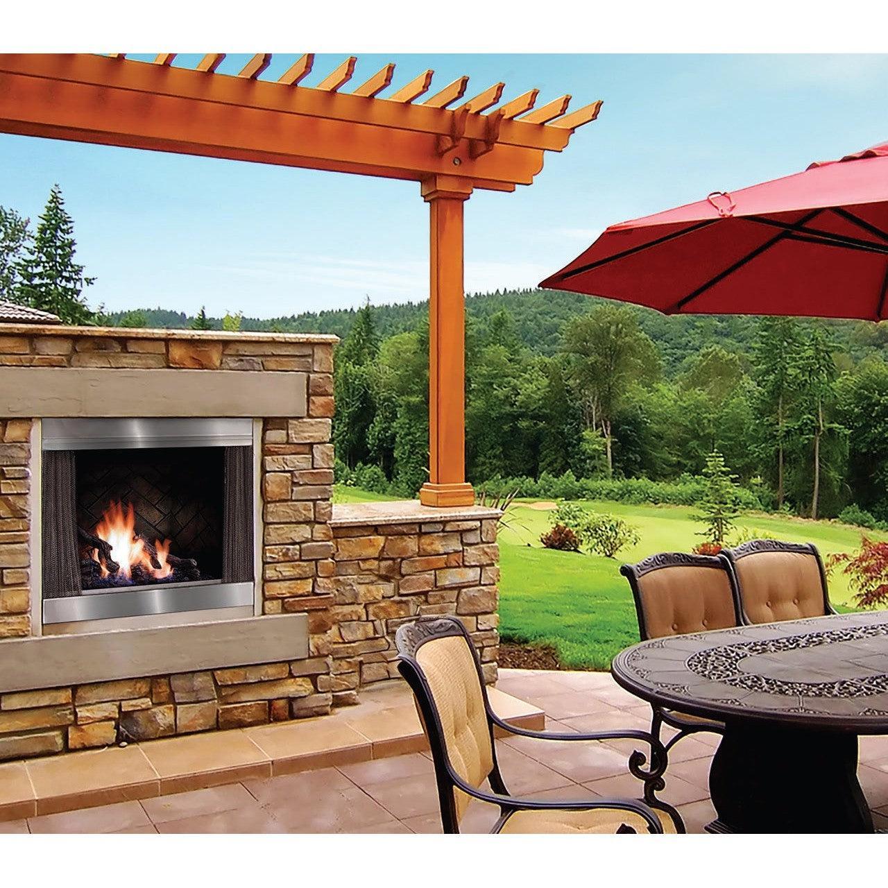 Kingsman OFP42 42" Zero Clearance Stainless Steel, Millivolt Control Natural Gas Outdoor Fireplace