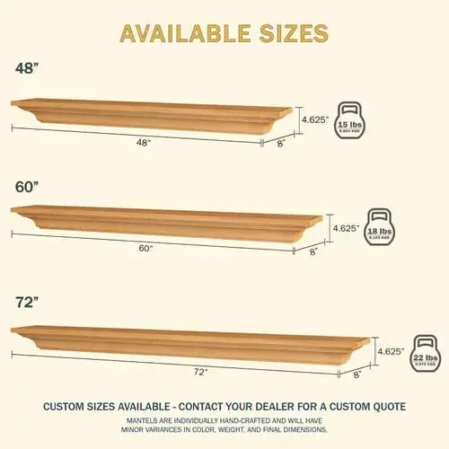 Lexington Hearth Cumberland 48" Honey Oak Wood Mantel Shelf Kit