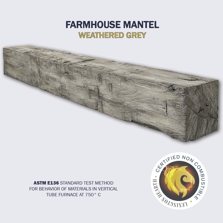 Lexington Hearth Farmhouse 84" Non-Combustible Weathered Gray Mantel Shelf Kit