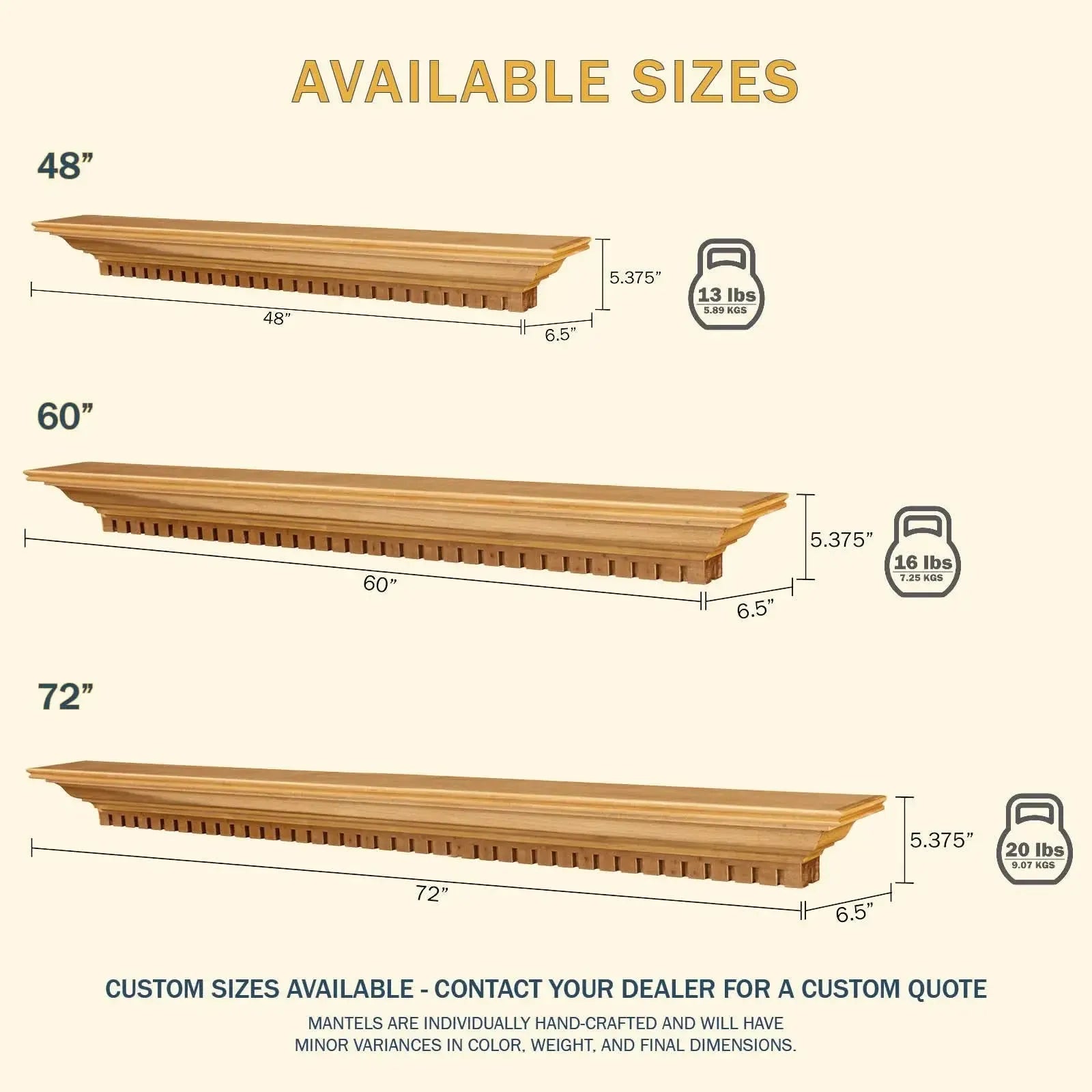 Lexington Hearth Federal 48" Cherry Wood Mantel Shelf Kit