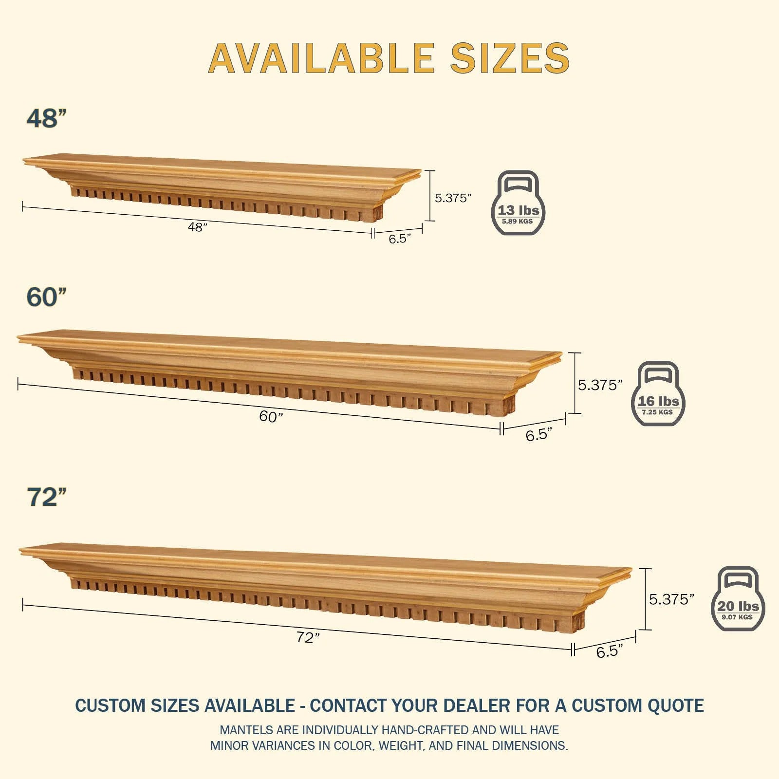 Lexington Hearth Federal 48" Honey Oak Wood Mantel Shelf Kit
