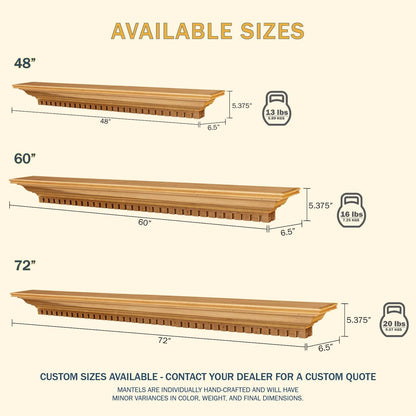 Lexington Hearth Federal 48" Honey Oak Wood Mantel Shelf Kit