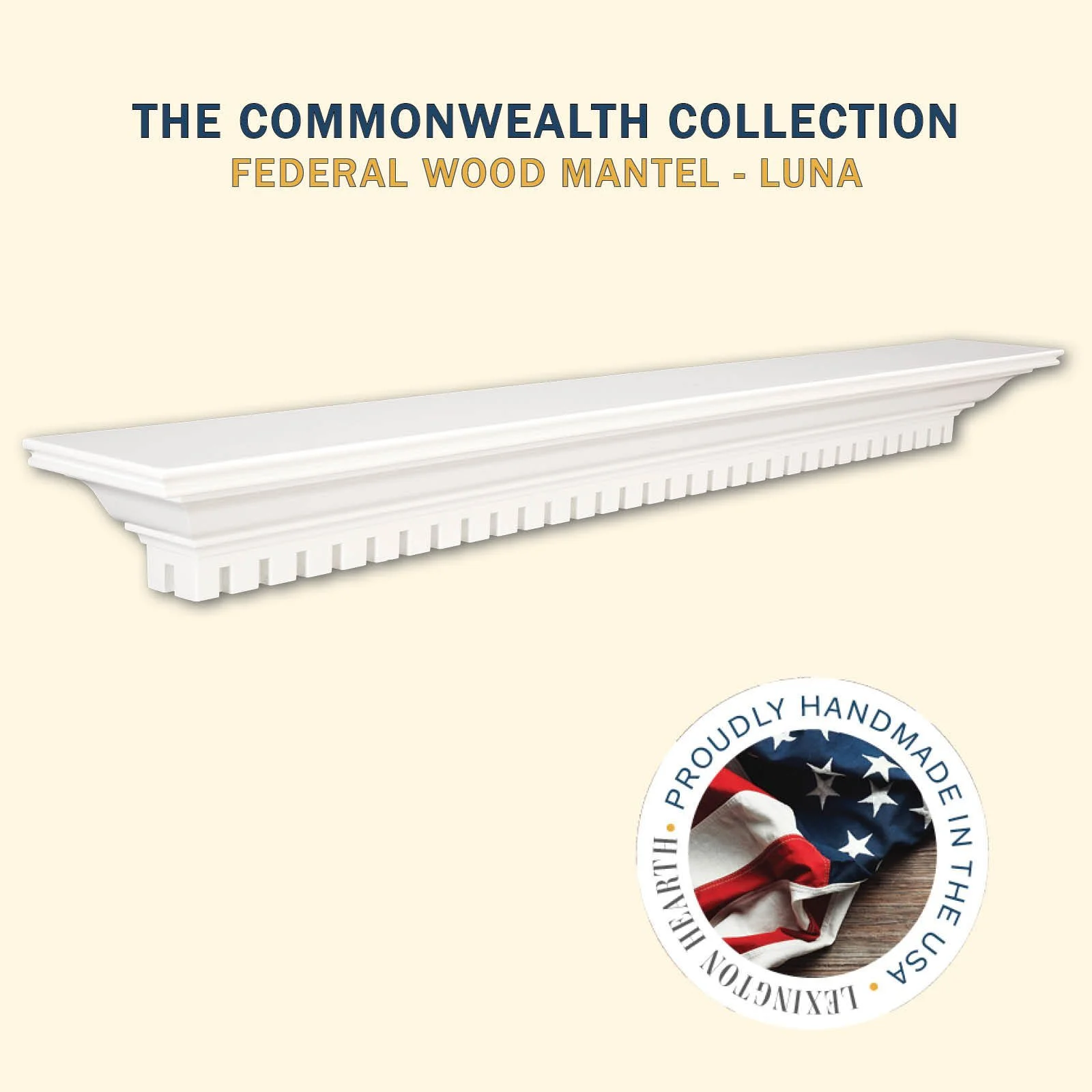 Lexington Hearth Federal 72" Luna White Wood Mantel Shelf Kit