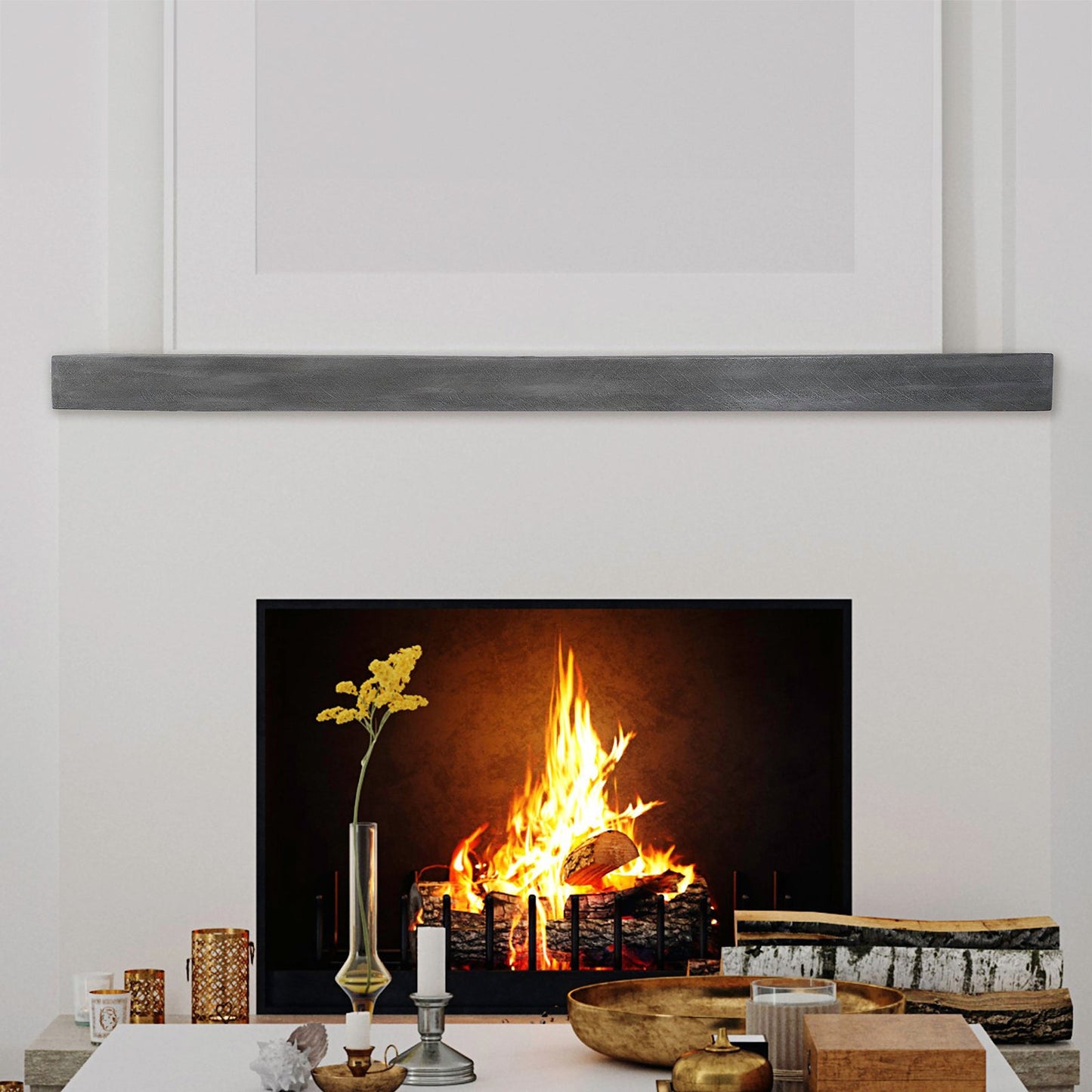 Lexington Hearth Flat Sawn Beam 48" Non-Combustible Weathered Gray Mantel Shelf Kit