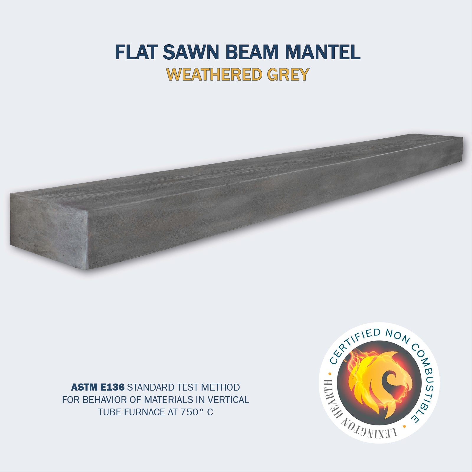 Lexington Hearth Flat Sawn Beam 48" Non-Combustible Weathered Gray Mantel Shelf Kit
