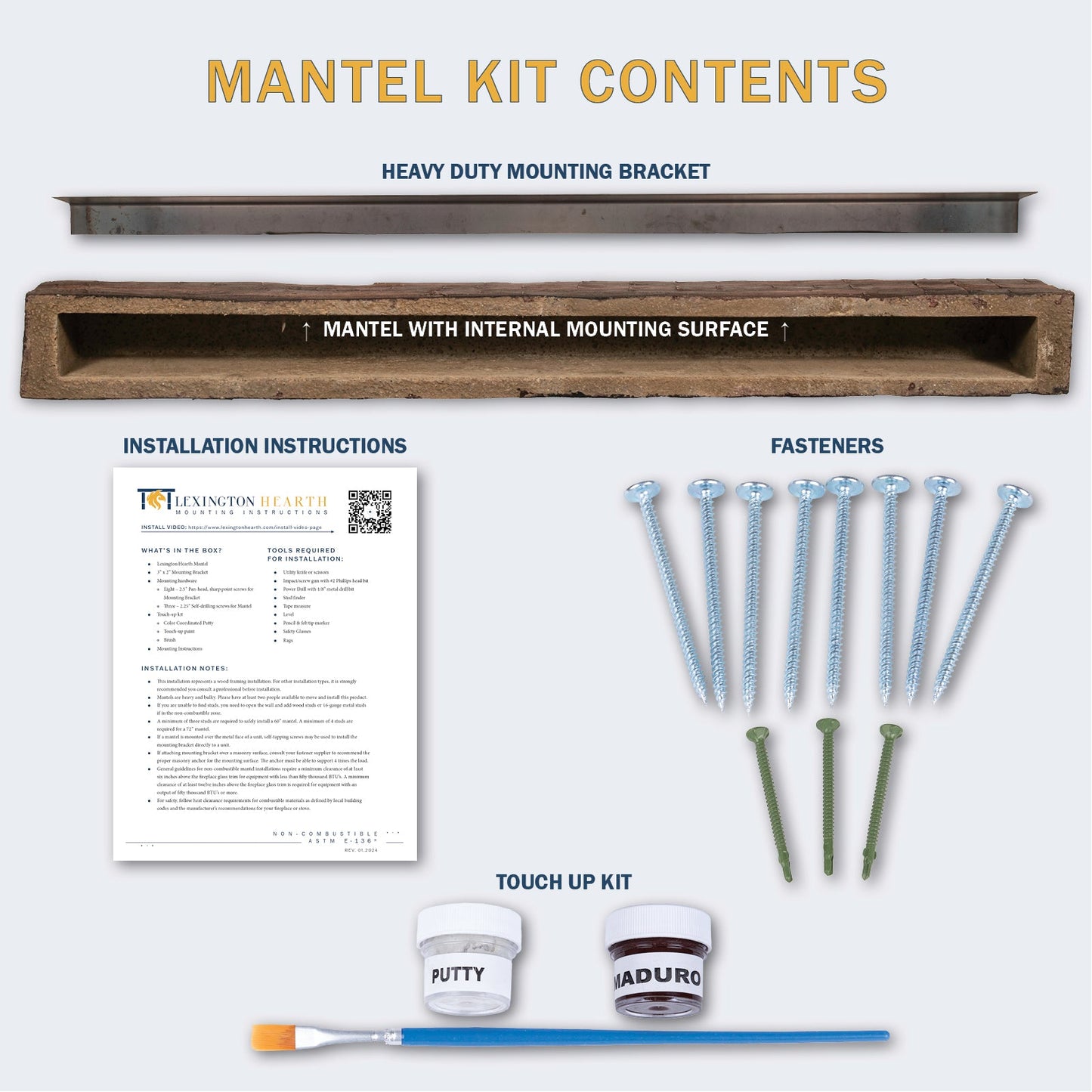 Lexington Hearth Grist Mill 72" Non-Combustible Pale Honey Mantel Shelf Kit