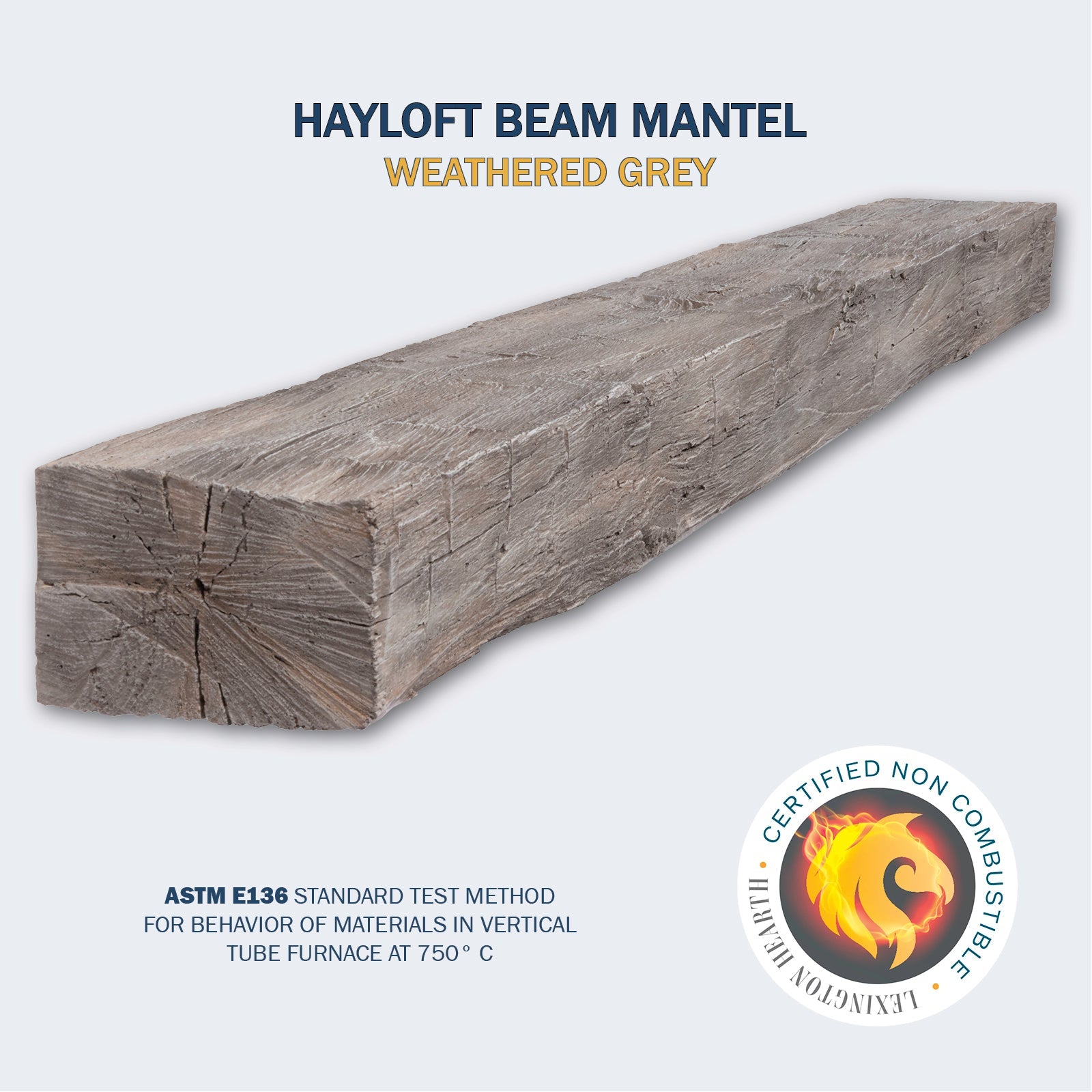 Lexington Hearth Hayloft Beam 60" Non-Combustible Weathered Gray Mantel Shelf Kit
