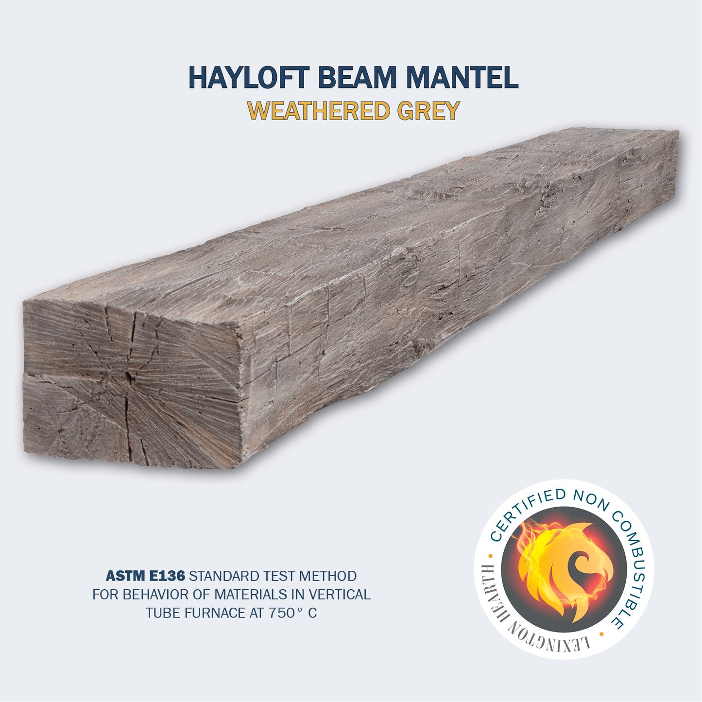 Lexington Hearth Hayloft Beam 72" Non-Combustible Weathered Gray Mantel Shelf Kit