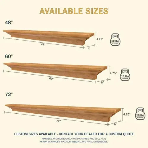 Lexington Hearth Madison 48" Honey Oak Wood Mantel Shelf Kit