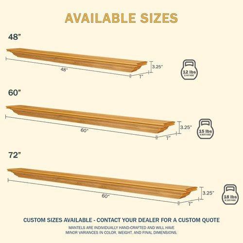 Lexington Hearth Pendleton 48" Honey Oak Wood Mantel Shelf Kit
