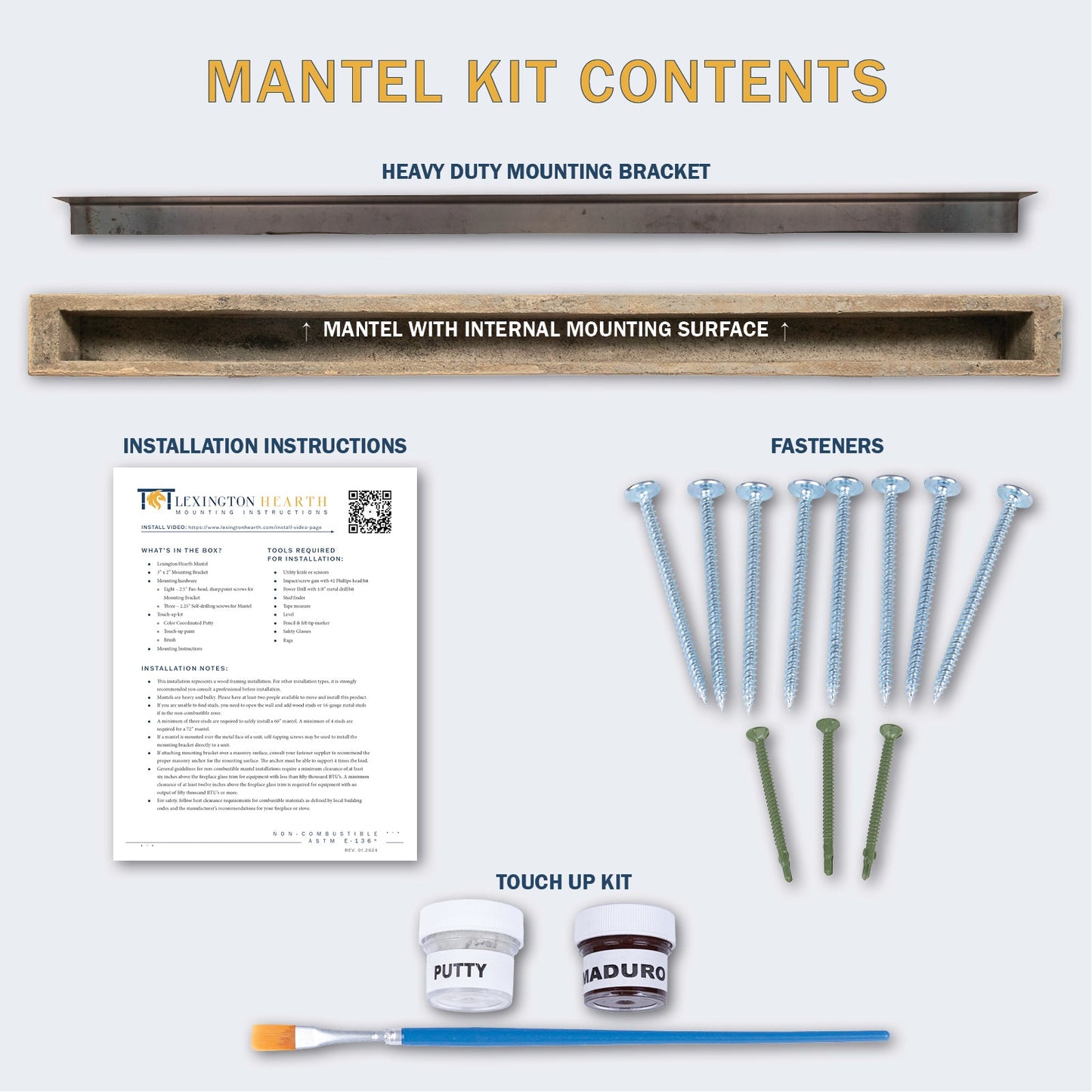 Lexington Hearth Rickhouse 60" Non-Combustible Eclipse Mantel Shelf Kit