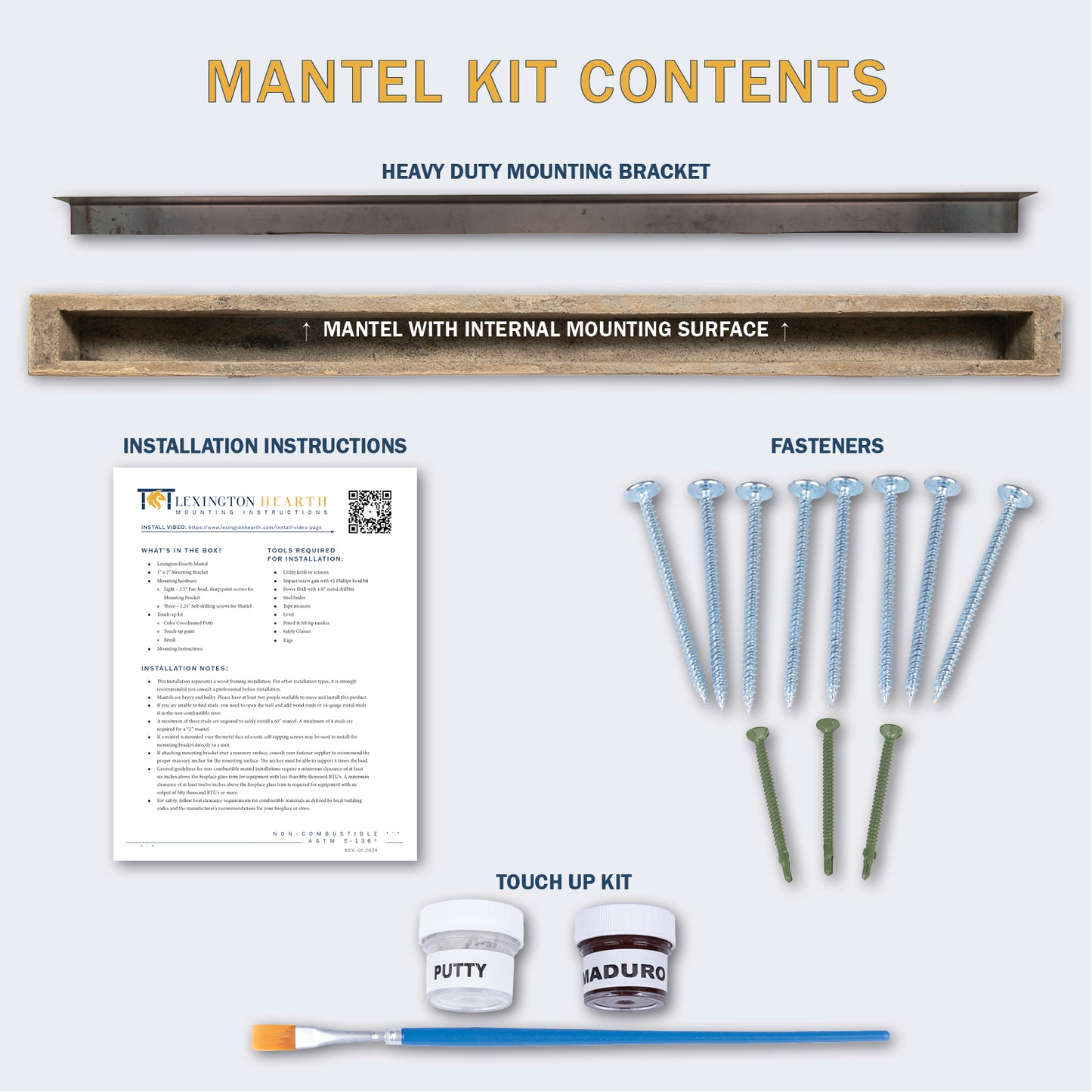 Lexington Hearth Rickhouse 60" Non-Combustible Roasted Chestnut Mantel Shelf Kit