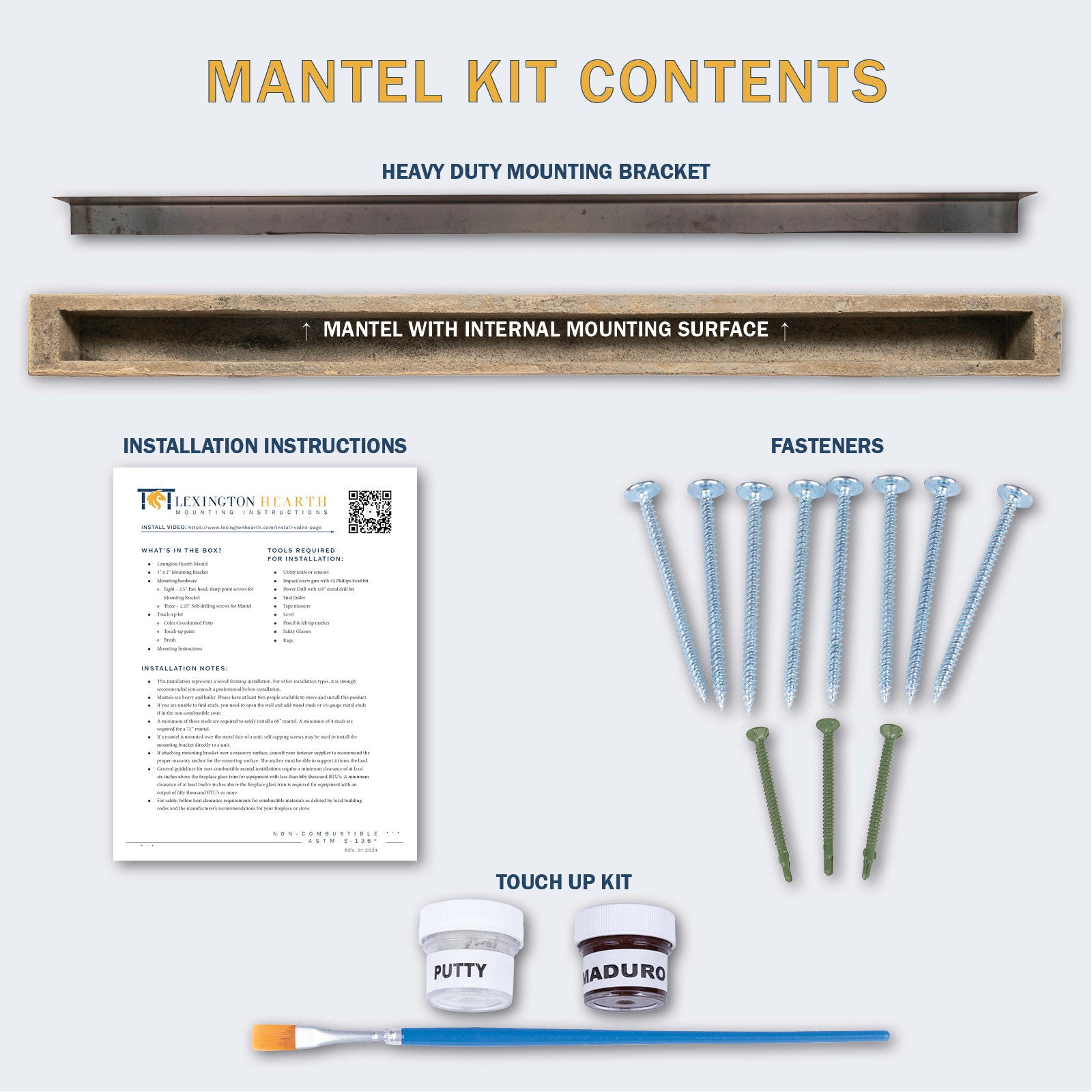 Lexington Hearth Rickhouse 60" Non-Combustible Roasted Chestnut Mantel Shelf Kit