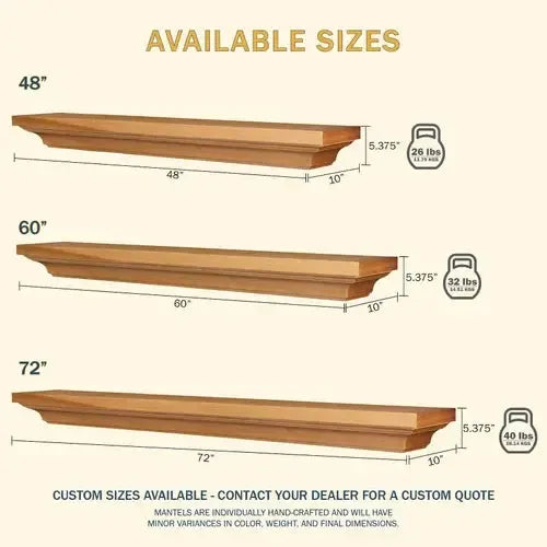 Lexington Hearth Woodford 48" Honey Oak Wood Mantel Shelf Kit