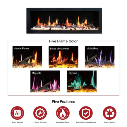 Litedeer 48" Gloria II Push-In Contemporary Smart Linear Built-In Electric Fireplace