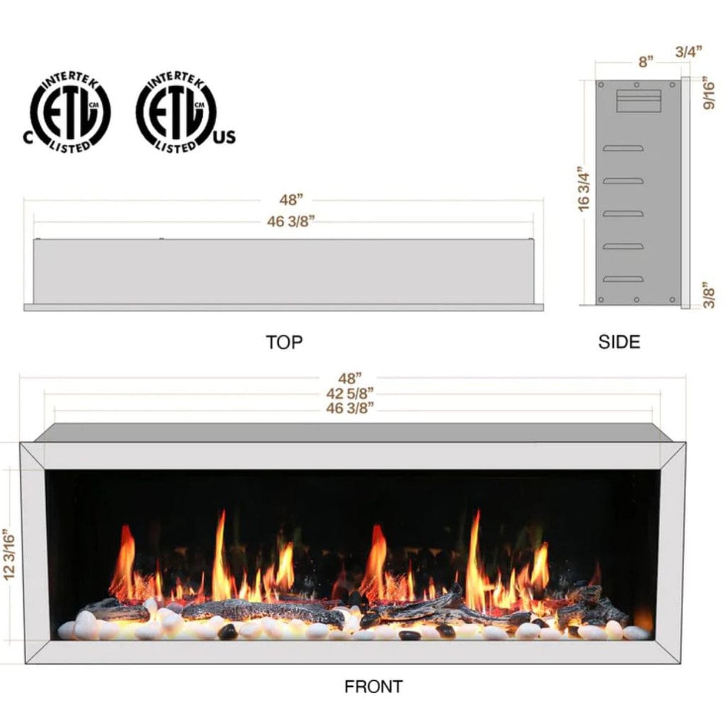 Litedeer 48" Gloria II Push-In Contemporary Smart Linear Built-In Electric Fireplace