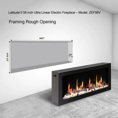 Litedeer 58" Latitude II Push-In Contemporary Smart Linear Vent-Free Built-In Electric Fireplace