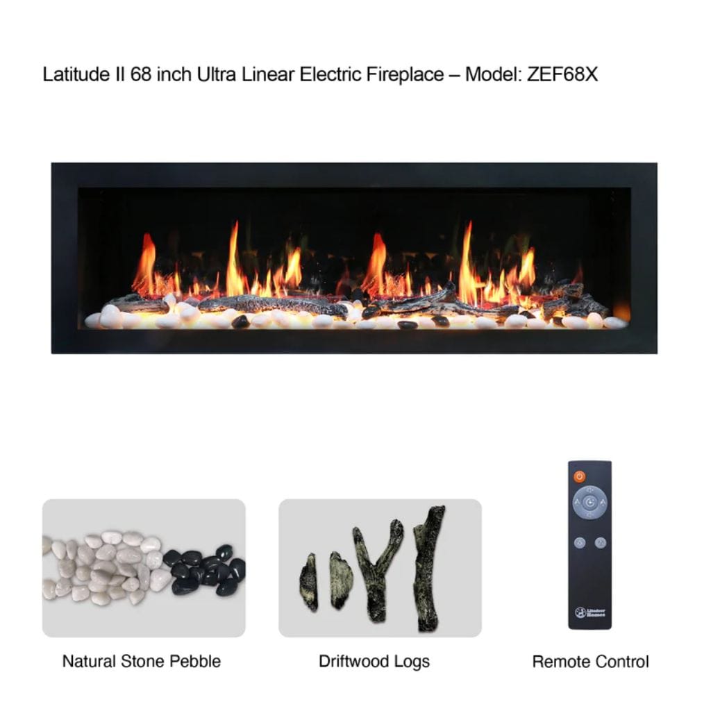 Litedeer 68" Latitude II Push-In Contemporary Smart Linear Vent-Free Built-In Electric Fireplace