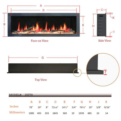 Litedeer 78" Gloria II Push-In Contemporary Smart Linear Built-In Electric Fireplace