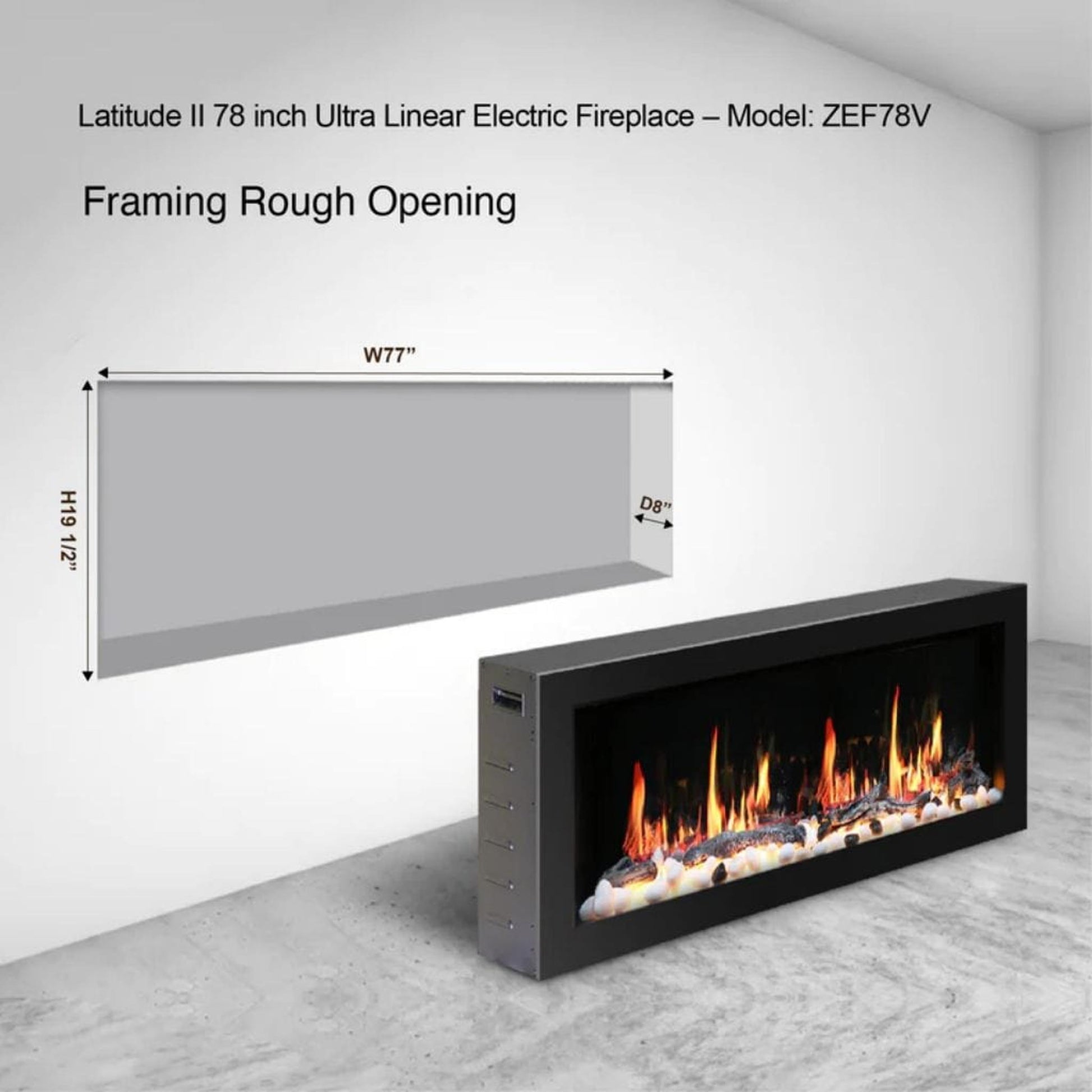 Litedeer 78" Latitude II Push-In Contemporary Smart Linear Built-In Electric Fireplace