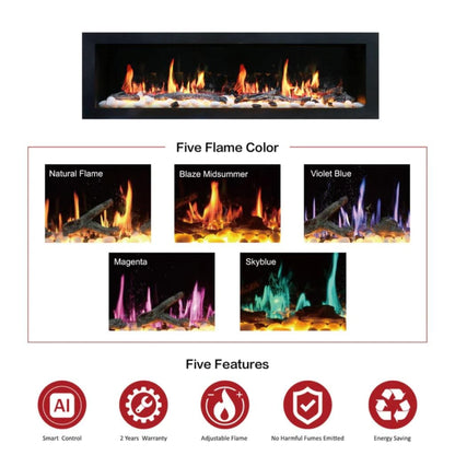 Litedeer 78" Latitude II Push-In Contemporary Smart Linear Built-In Electric Fireplace