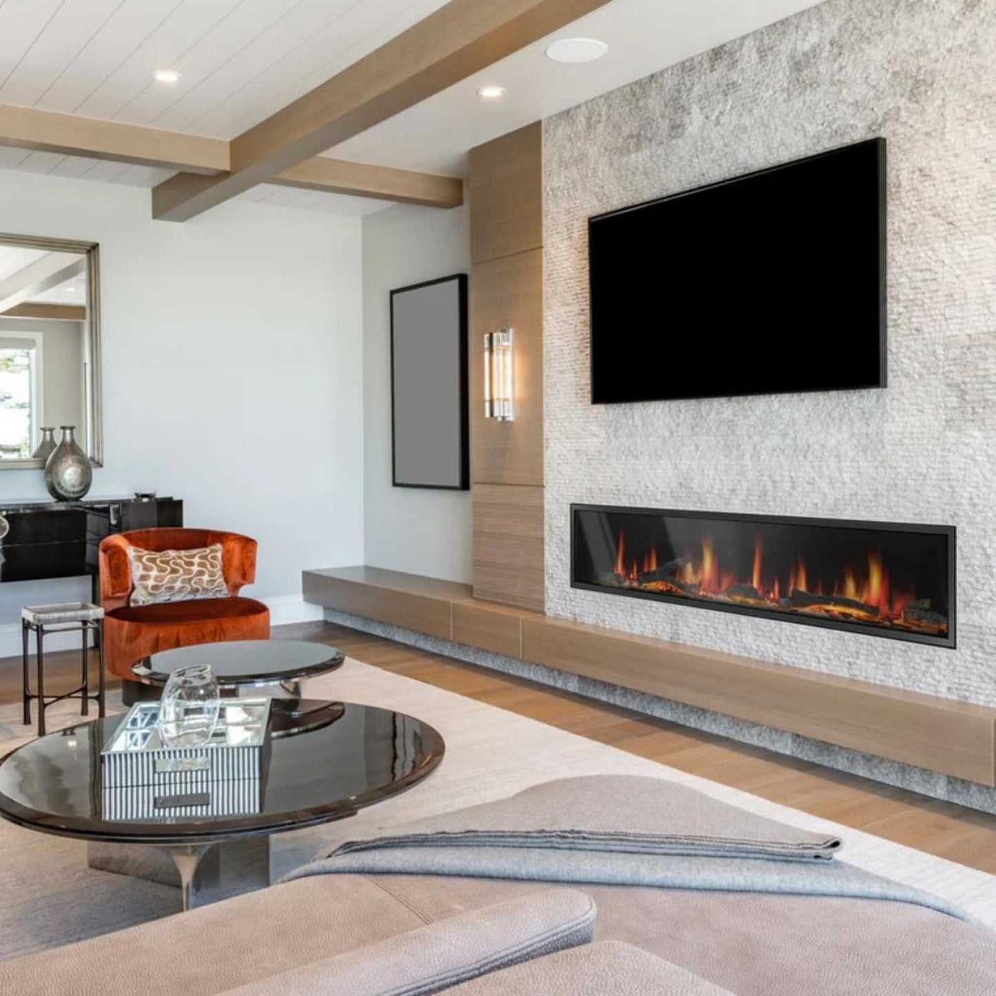 Litedeer 78" Latitude II Push-In Contemporary Smart Linear Built-In Electric Fireplace