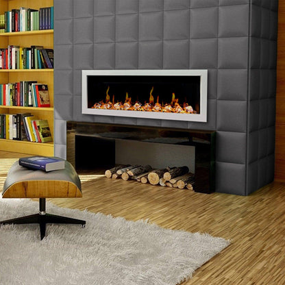 Litedeer Homes Gloria II 48" White Seamless Push-in Wall Mount Electric Fireplace With Crushed Ice Rocks