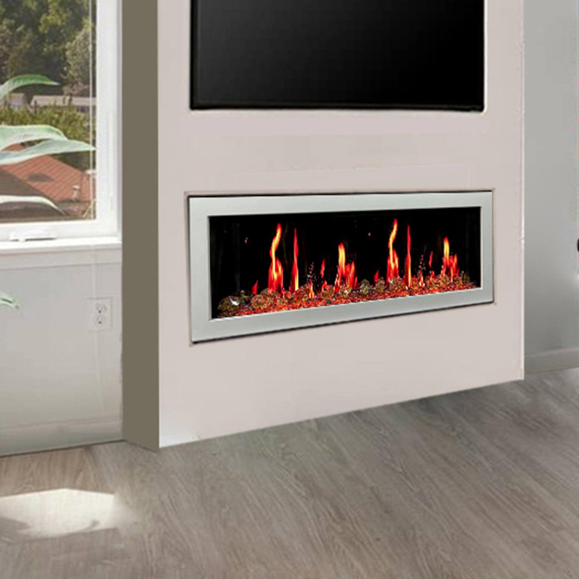 Litedeer Homes Gloria II 48" White Smart App Multi Flame Wall Mount Electric Fireplace With Reflective Amber Glass