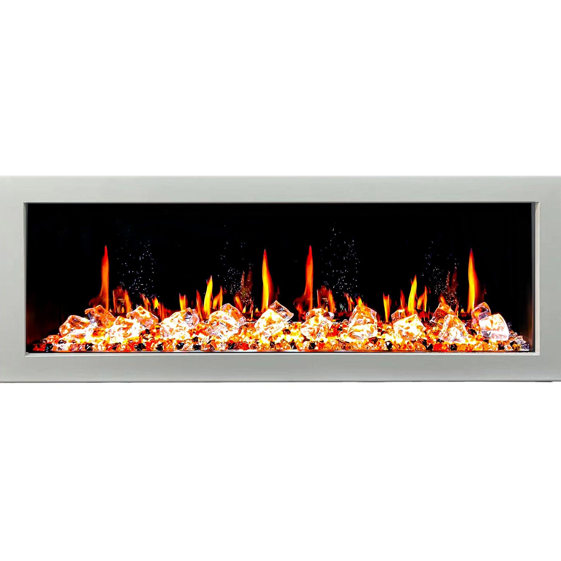 Litedeer Homes Gloria II 58" White Seamless Push-in Wall Mount Electric Fireplace With Crushed Ice Rocks