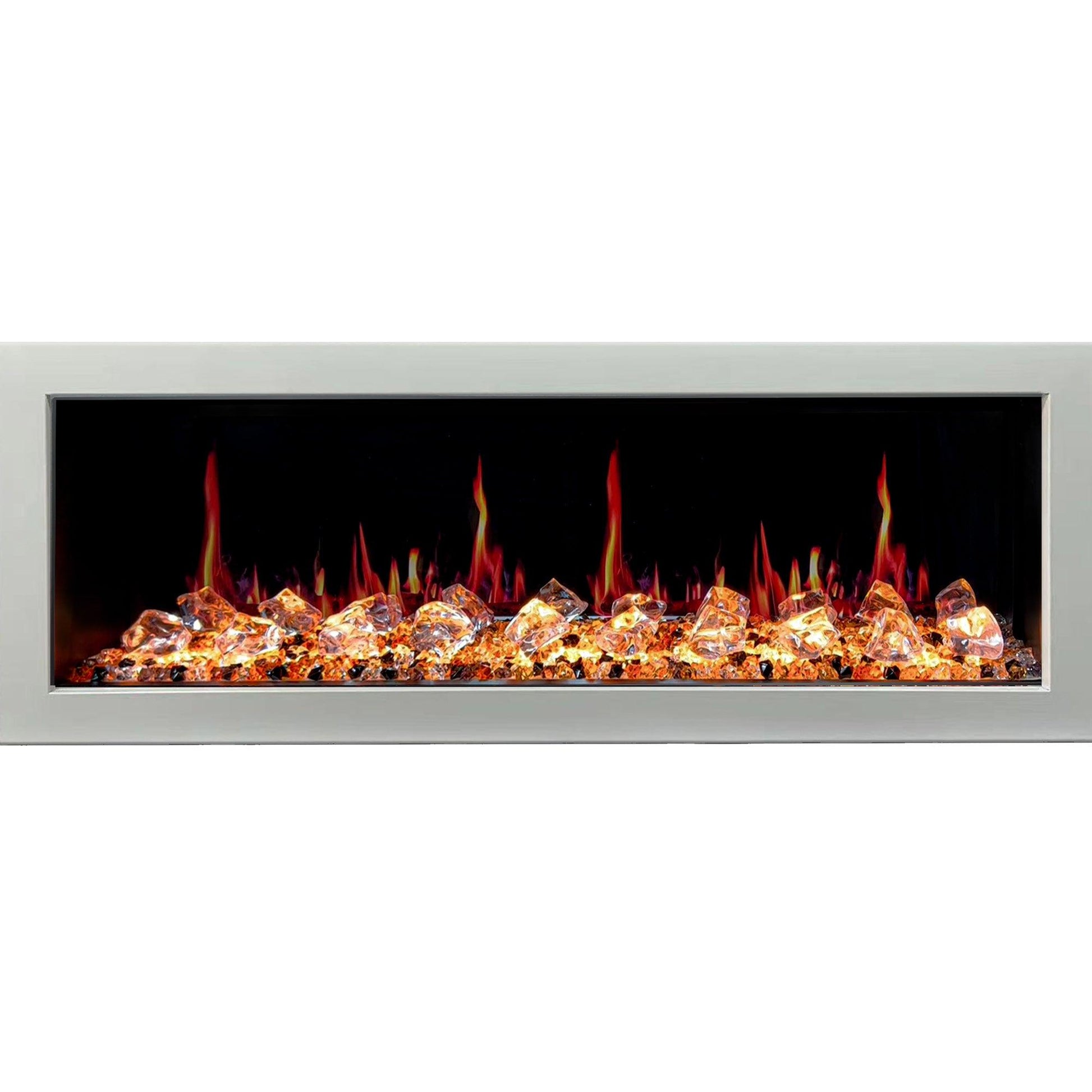 Litedeer Homes Gloria II 58" White Seamless Push-in Wall Mount Electric Fireplace With Crushed Ice Rocks