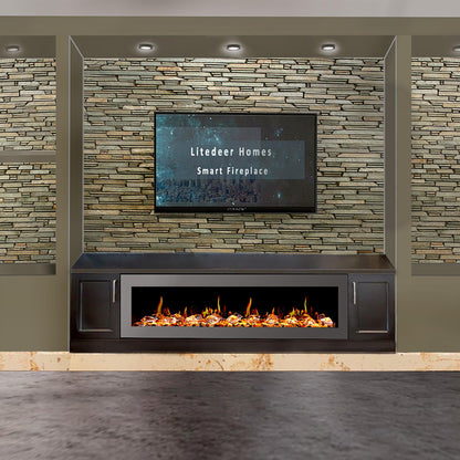 Litedeer Homes Gloria II 58" White Seamless Push-in Wall Mount Electric Fireplace With Crushed Ice Rocks