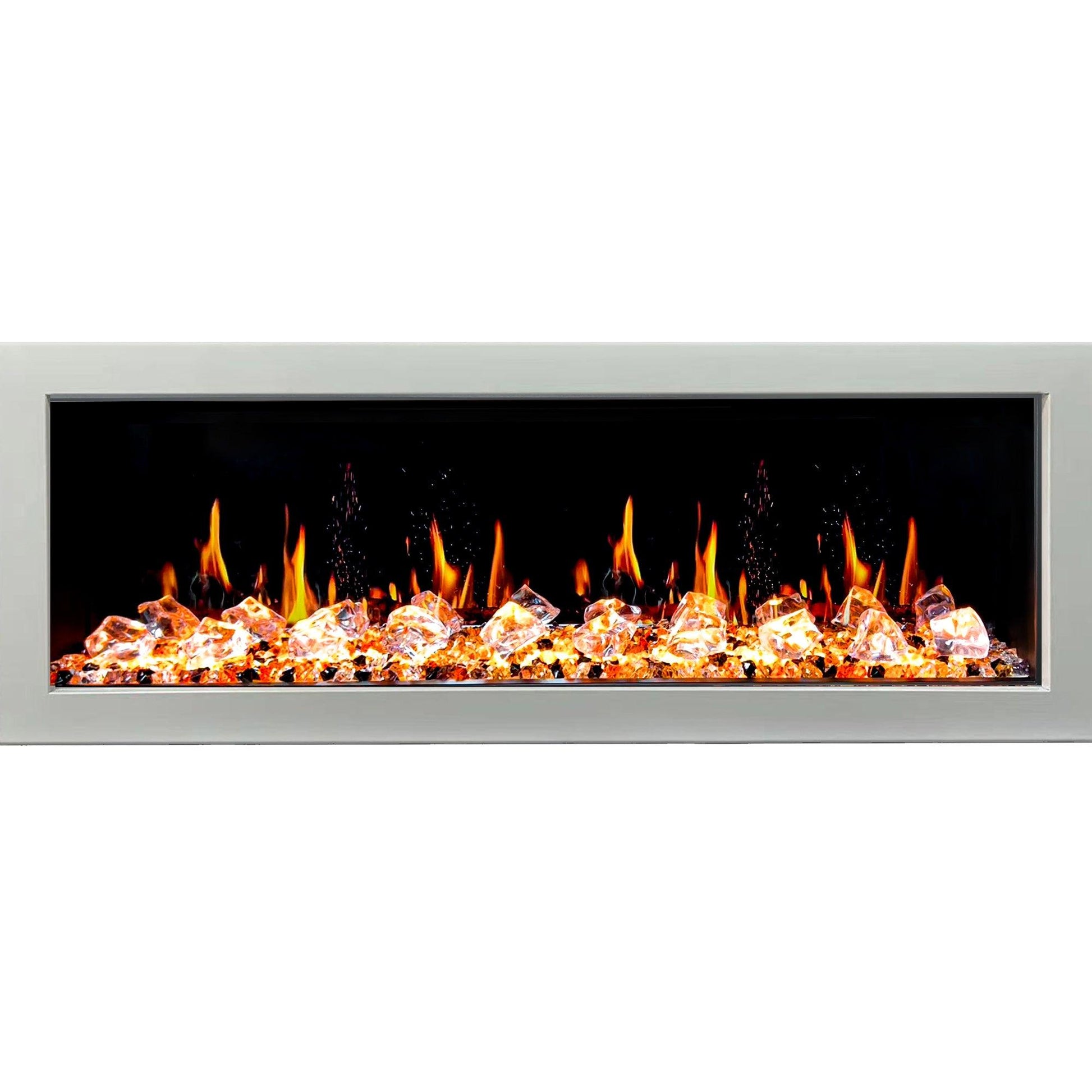 Litedeer Homes Gloria II 58" White Seamless Push-in Wall Mount Electric Fireplace With Crushed Ice Rocks