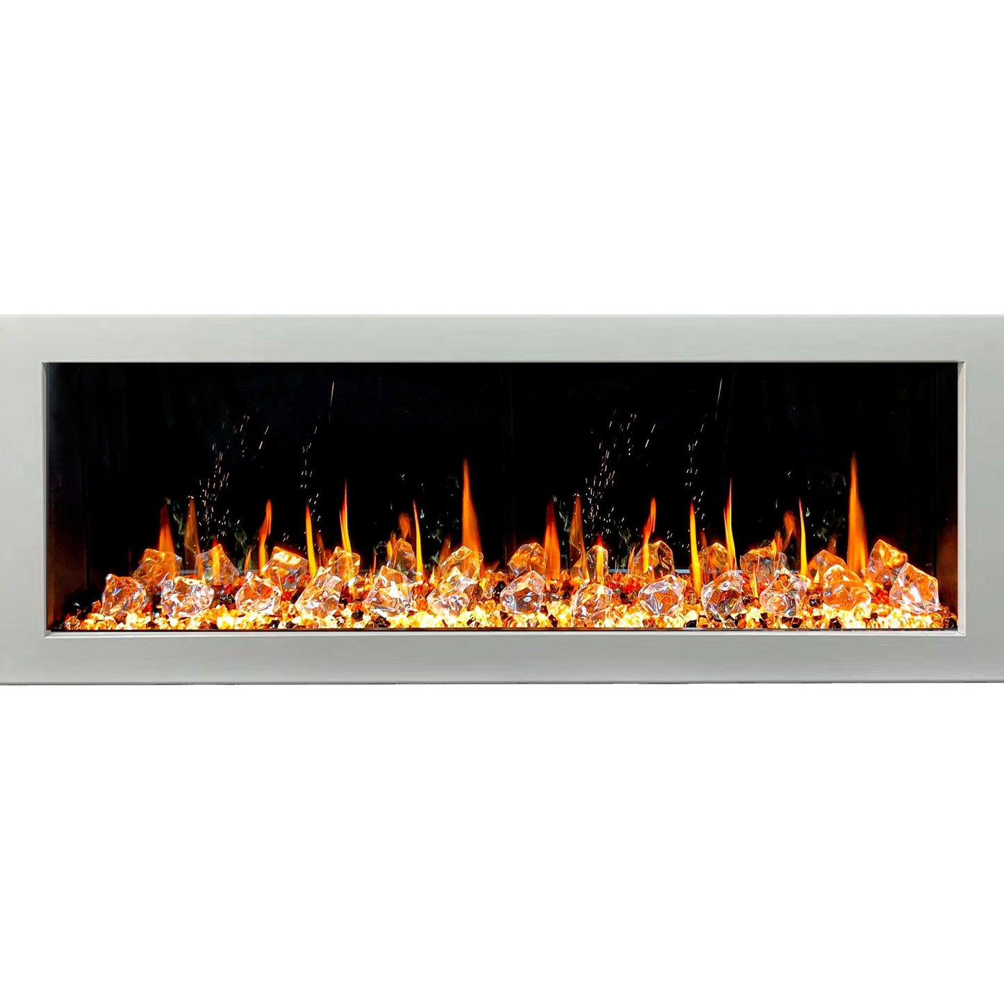 Litedeer Homes Gloria II 58" White Seamless Push-in Wall Mount Electric Fireplace With Crushed Ice Rocks
