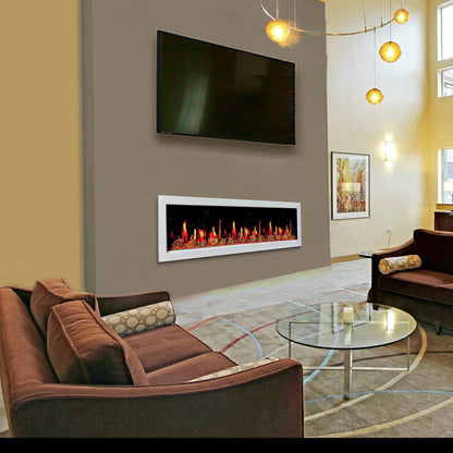 Litedeer Homes Gloria II 58" White Smart App Multi Flame Wall Mount Electric Fireplace With Reflective Amber Glass