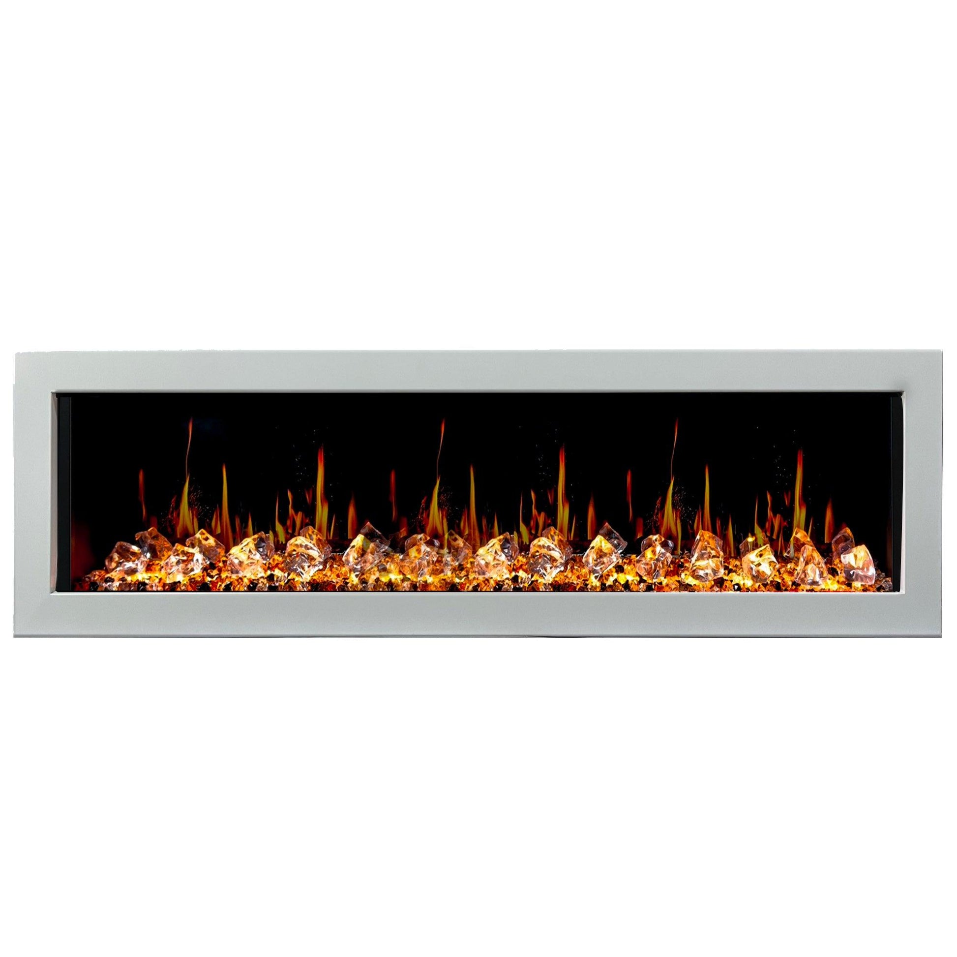 Litedeer Homes Gloria II 68" White Seamless Push-in Wall Mount Electric Fireplace With Crushed Ice Rocks