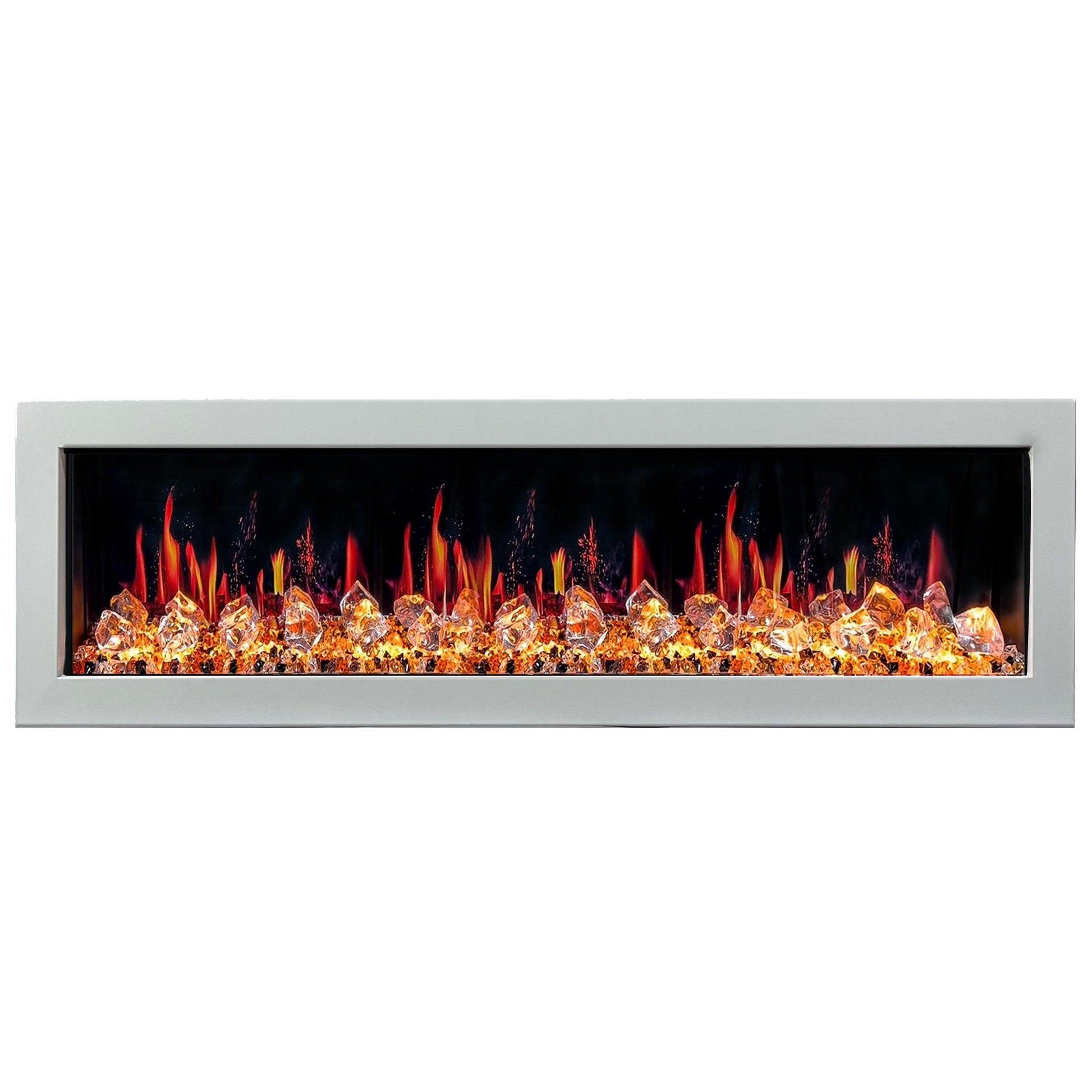 Litedeer Homes Gloria II 68" White Seamless Push-in Wall Mount Electric Fireplace With Crushed Ice Rocks